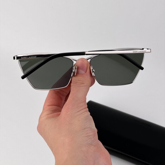 Saint Laurent SL637 002 Women’s Cat Eye Sunglasses Silver Frame Grey Lenses main image 5